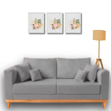 Imagem de Sofá Beny para sala de estar, 3 lugares, 1,80m, estofado em linho, base em madeira.