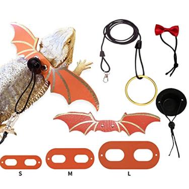 Imagem de SEIS Conjunto de roupas de fantasia de lagarto de dragão barba, coleira e asas arnês para répteis e gravata borboleta para presente roupas de animais pequenos (laranja)