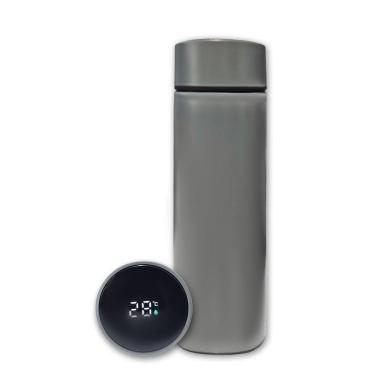 Imagem de Garrafa Térmica Aço Inox Com Termômetro Digital Led 500ml Cinza