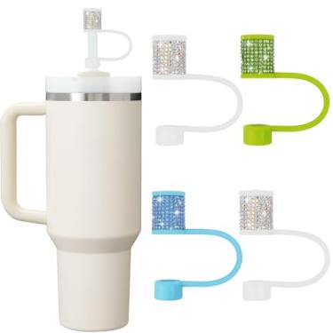 Imagem de Conjunto de acessórios Stanley Cup, 4 peças, capa de canudo de diamante brilhante, tampa de canudos para Stanley 30 e 1,134 g com copos, acessórios de tampa de 1 cm para copos, cobertura de palha para