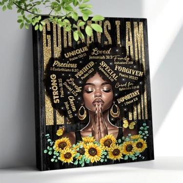 Imagem de Koctwin Arte de parede afro-americana, menina negra, mulher, ouro, citações inspiradoras, presentes para mulheres, espiritual, religiosa, decoração de parede cristã, decoração de parede para