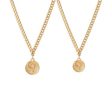 Imagem de coadipress Colar com pingente de disco de moeda boho para mulheres, Handmand delicado, vintage, sol e lua, moedas marteladas, acessórios modernos, joias, Middling, Liga de aço, Sem Pedra Preciosa