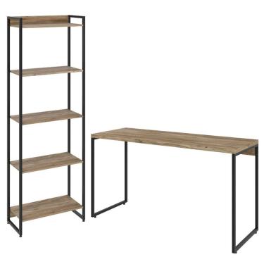 Imagem de Kit Escritório Estante 5 Prateleiras Mesa 135Cm Carvalho