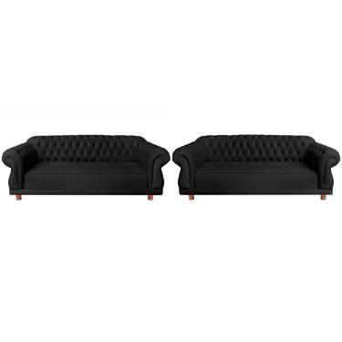Imagem de Dois Sofás Chesterfield Capitone Elisabeth Suede Preto 1,80cm