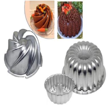 Imagem de Kit Formas de Bolo Decoradas, Forma Suiça + Forma Vulcão Alumínio Refo