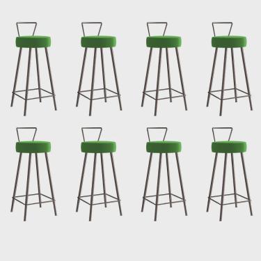 Imagem de Kit 08 Banqueta Alta Com Encosto Tais Eiffel Cozinha Bar Bistrô Ferro Marrom Corino Verde - Ahz Móveis