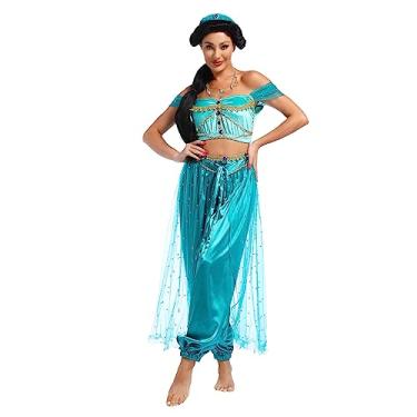 Imagem de MISI CHAO Belly Dance Princess Jasmine Costume - Aladdin Halloween Outfit Princess Costumes Teal for Women(S)
