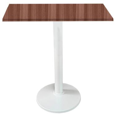 Imagem de Mesa Zeta Ferro Branco 75 cm (Alt) Disco Redondo Tampo MDP Quadrado 80 cm (Larg) x 2,50 cm Alt Walnut