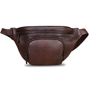 Imagem de Pochete de couro genuíno para mulheres e homens, bolsa tiracolo vintage de couro verdadeiro, bolsa tiracolo moderna bolsa de cintura bolsa de peito, Café, Medium, Bolsa de cintura