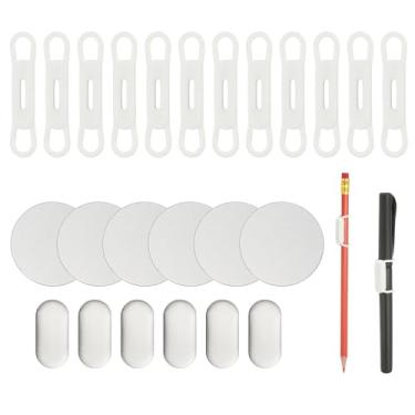 Imagem de PATIKIL 12 porta-lápis magnético para caneta, suporte de lápis flexível de silicone, clipe organizador ajustável com 6 folhas de metal para quadros brancos de geladeira, prancheta de mesa, branco