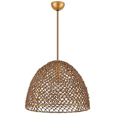 Imagem de ELYCCUPA Lustre Estilo Boho De Fazenda De 20" Tecido À Mão, Latão, Ajustável, Com Cúpula De Cana Aberta, Pendente Grande Para Cozinha, Ilha, Sala De Jantar, Sala De Estar, Diâmetro 20", E26, Certif
