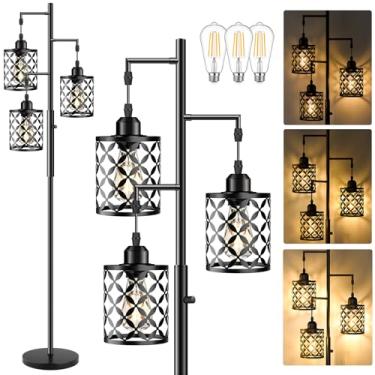 Imagem de GHOOCEMLUX Luminária De Chão Regulável De 68", Luminária De Chão Estilo Fazenda Com Elegante Gaiola De Metal, Luminárias De Chão Industriais Altas Para Sala De Estar, Quarto, Sala De Estudo, Escrit