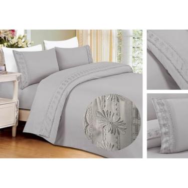 Imagem de Lelitex, Jogo de Len�ol Queen 4P�s Lelitex Percal 200Fios LeseBordado (Cinza)