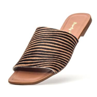 Imagem de Rasteirinha Feminina Sandalia Couro Casual Leve Conforto Listrado (Listrado, BR, Adulto, Numérico, 36)