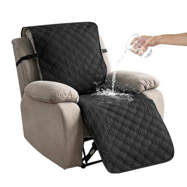 Imagem de YUEANG Capas de cadeira reclinável à prova d'água, 100% reclinável, para poltronas reclináveis, antiderrapante, para sala de estar, capa de sofá reclinável para crianças e cães, preta