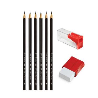 Imagem de Kit Faber Castell lápis grafite HB, apontador e borracha - Faber-Caste