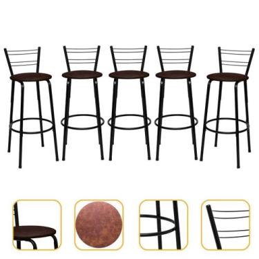 Imagem de Banqueta Para Cozinha Americana Estrutura Preta Kit 5un Cadeira Balcão