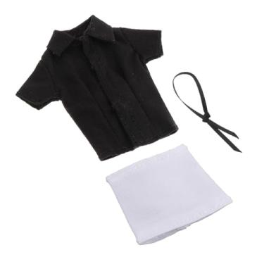 Imagem de Esquirla Roupas para figuras femininas 1/12, camisa curta em miniatura com gravata, feita à mão, traje completo para figuras femininas de 6'', Camisa Preta