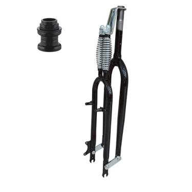 Imagem de CDHPOWER Garfo de suspensão de mola dupla de 66 cm, rosqueado e fone de ouvido, bicicleta Cruiser Chopper Bike Dual Spring Classic Fork (preto)