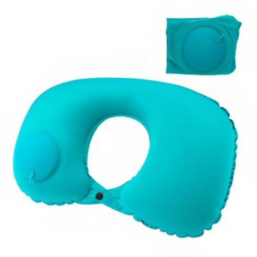 Imagem de Travesseiro de pescoço rápido 18-30s para viagem – Suporte cervical ajustável com fivelas duplas, seda de leite respirável, design portátil compacto, seda de leite respirável, turquesa, 40 x 28 cm