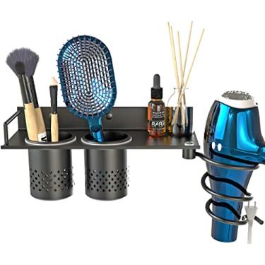 Imagem de MyLifeUNIT Suporte de secador de cabelo, organizador de secador de cabelo montado na parede com 2 xícaras, prateleira de ferramentas de estilo de cabelo de banheiro