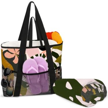 Imagem de zcyxuuw Conjunto de toalhas de praia, bolsa de praia, presentes de viagem, à prova d'água, itens essenciais para férias na praia, Pólen de folha de palmeira, 21.1" x 15" x 6.2"