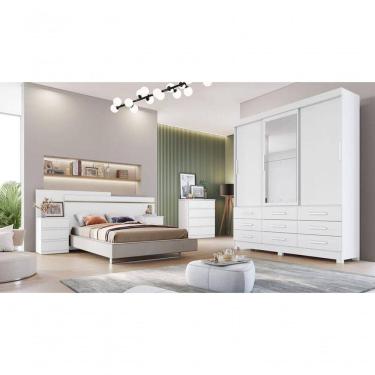 Imagem de Guarda Roupa Solteiro Com Espelho 3 Portas 9 Gavetas - Buriti-branco - Móveis Horizonte