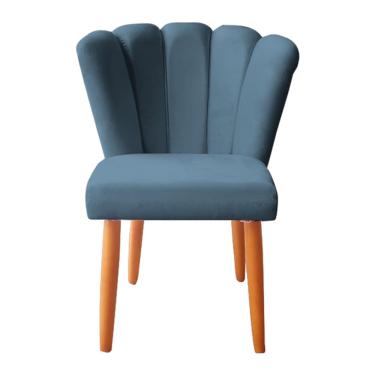 Imagem de Cadeira Poltrona Sala de Jantar Penteadeira Reforçada Decorativa Pétala Suede Azul Marinho