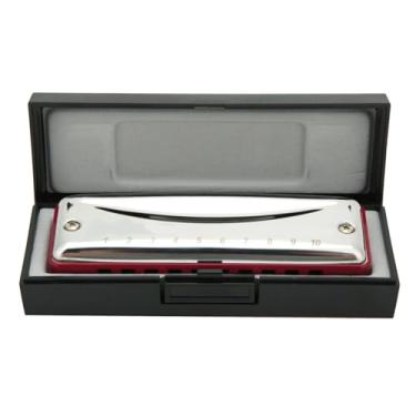 Imagem de Drfeify Blues Harmonica Durável Aço Inoxidável 10 Chave de EB para Iniciantes e a Bolsa Profissional, Branca/azul/laranja/vermelha, Pano de Gaita, Manual do Usuário Incluído (Vermelho)