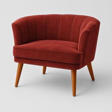 Imagem de Poltrona Estofada para Sala de Estar Moderna Tecido Veludo Pés Palito 