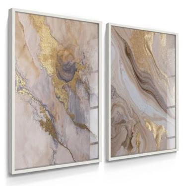 Imagem de Quadro Decorativo Dupla Mármore Golden Duo Marrom Sala de Jantar Moder