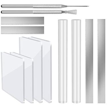 Imagem de 12 peças de ferramentas de corte de argila de polímero, rolo de acrílico para argila de polímero, forma retangular de folha de acrílico, rolo de massa de argila, ferramentas de modelagem de argila, faca de modelagem para argila DIY, fabricação de brincos, joias