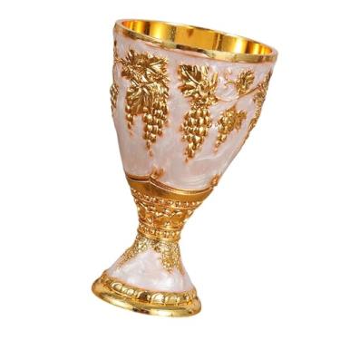 Imagem de Llazsybz Taça de Vinho de Metal Medieval, Presentes Inovadores, Gravura, Suprimentos para Festas, Decoração de Mesa Multiuso, Vidro, Gold branco