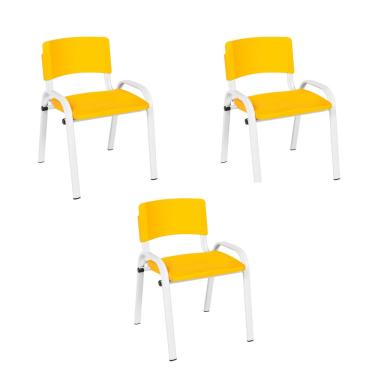 Imagem de Kit 3 Cadeiras Escolares ISO Infantil Base Branca Estrutura Metálica