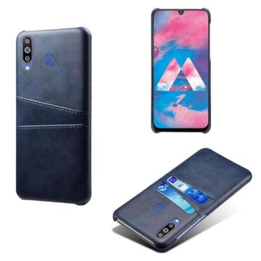 Imagem de Capas Compatível com Samsung Galaxy M30,Caso de couro PU-Tampa de telefone a prova de choque com 2 slots de cartão,Proteção anti-impressão digital e anti-gota-Blue