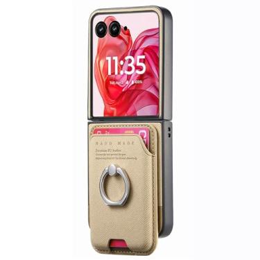 Imagem de POYUFRG Capa magnética para Motorola Razr 60 Ultra/60 Pro/60, carteira destacável com porta-cartões, capa de couro antiderrapante com suporte giratório de metal, amarelo, 60 Ultra