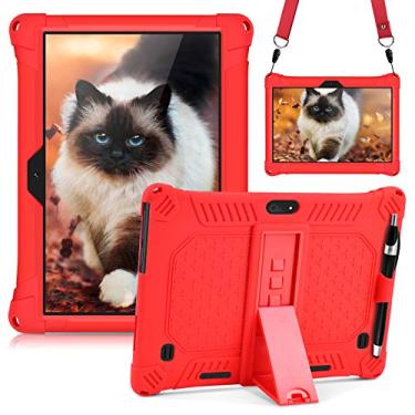 Imagem de DETUOSI Capa para tablet YELLYOUTH 10.1, capa leve de silicone macio compatível com Dragon Touch Notepad K10, ZONKO 10.1, Beyond Tab 25.7 cm, Lectrus 10.1, [caneta Stylus e alça de mão], vermelha