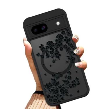 Imagem de OOK Capa para Google Pixel 8A 6,1 polegadas (compatível com MagSafe) design de flores florais capa de telefone translúcida TPU macio + PC rígido antiarranhões à prova de choque magnético bonito capa