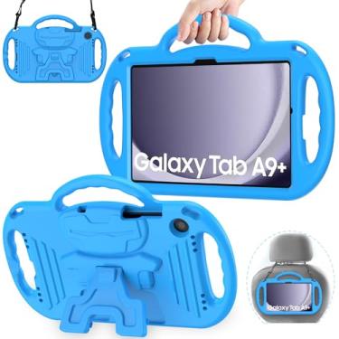 Imagem de AVAWO Capa infantil para Samsung Galaxy Tab A9+/A9 Plus 11 polegadas 2023, com alça, alça leve à prova de choque, modelo 2023 (SM-X210/X216/X218) com cordão, azul