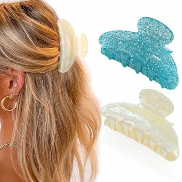 Imagem de Banatra Grampos de cabelo de acrílico para cabelo médio, garras fofas, acessórios de cabelo antiderrapantes para mulheres e meninas (2 peças) (azul marinho + bege)
