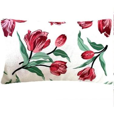Imagem de Almofada Retangular Tulipas Vermelhas Sued Premium 50x28cm - Sua Casa 