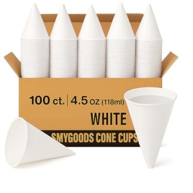 Imagem de Smygoods Copos de cone de papel branco descartáveis (pacote com 2,8 a 127 g) Ecológicos, à prova de vazamento, ideais para eventos, refrigeradores de água, hidratação rápida e limpeza eficiente