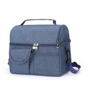 Imagem de Bolsa Térmica para Almoço, Rosa, 2 Compartimentos, Alça Ajustável (Azul)