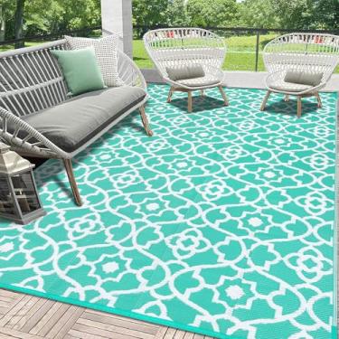 Imagem de HEBE Tapete externo impermeável 15 x 23 cm, tapete de palha de plástico reversível, tapete de acampamento para trailer, espaço interno e externo, tapete externo para varanda, deck, acampamento