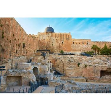 Imagem de Baocicco Cenários vintage de Jerusalém de 2,1 x 1,5 m para fotografia a cidade velha ruínas antigas fundo de edifícios históricos decoração de quarto Jerusalém decoração de festa de viagem retrato