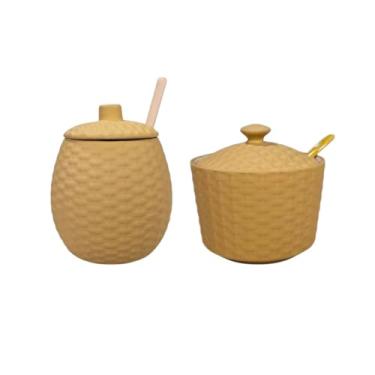 Imagem de Kit Açucareiro Com Colher + Meleira Com Pegador Porcelna Bege Mesa Posta