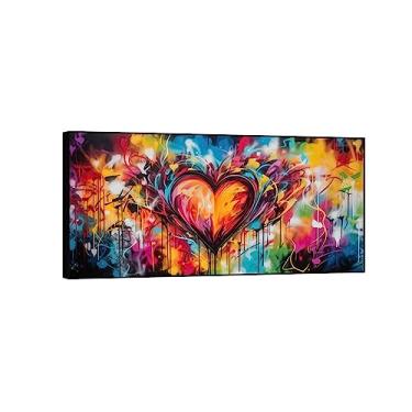 Imagem de Arte de parede em tela de grafite - pintura colorida abstrata - impressões e pôsteres de arte de grafite de coração - Imagem de arte moderna para decoração de sala de estar 70 x 140 cm 28 x 55