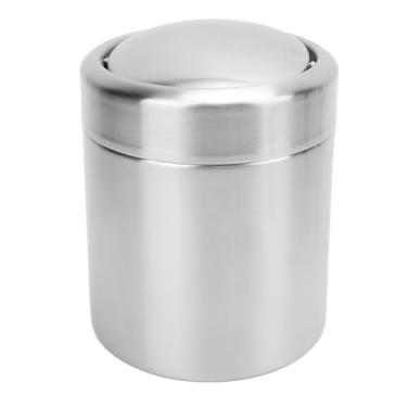 Imagem de Mini lixeira, lixeira de aço inoxidável com tampa giratória, lixeira pequena e compacta Lixeira de bancada elegante Lixeira redonda para escritório, penteadeira, mesa, casa, carro