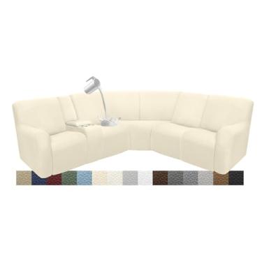 Imagem de ROFASVCO Capas de sofá reclináveis à prova d'água, laváveis, em forma de L, para poltronas reclináveis, capas de sofá com canto elástico para cães (capa de console de 5 lugares, 1, bege)