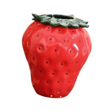 Imagem de BLWOTMOR Vaso de Cerâmica para Flores, Decoração de Morango, Arranjo de Flores para Mesa, Recipiente para Quarto, Cozinha, Mesa, Vaso Decorativo Fofo, Vermelho, Grande